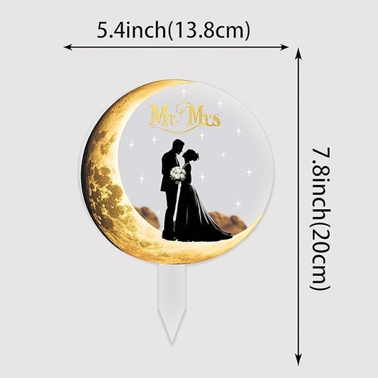 Fuovt Wedding Cake Toppers,Moon-Shaped Acrylic Bride and Groom Cake Topper,Mr & Mrs Wedding Toppers for Cake