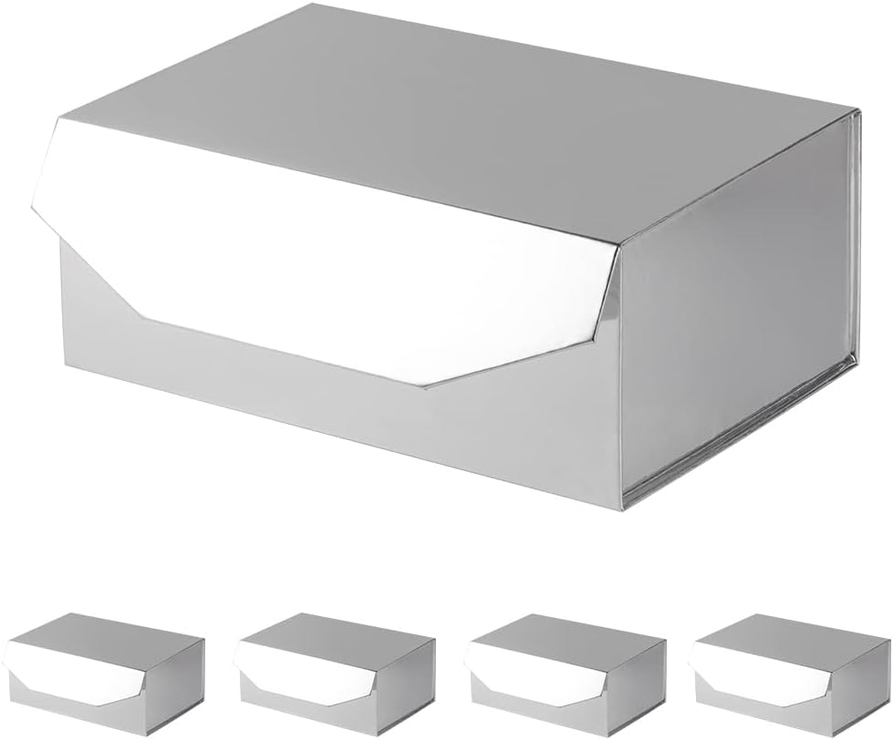 5Pcs 9.5x7x4 Inches Silver Gift Box with Lids for Presents Magnetic Gift Box Small Gift Boxes for Packaging，Bridesmaid Proposal，Groomsman (Glossy Silver)