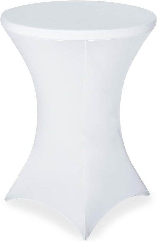 FestiCorp Spandex Table Cover, Cocktail Fitted Tablecloths, Round Highboy Stretch Table Covers Cloths for Party, DJ, Bar, Wedding, Birthday, Banquet, White, 30"-32" Diameter x 40"-43" Height