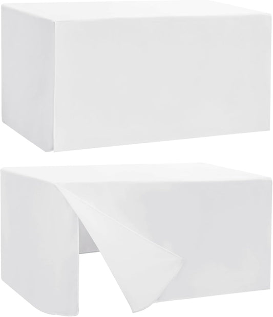HolidayIdeas Fitted Table Covers - 96 x 30 Inch - 2 Pack Rectangle Tablecloths for 8 Foot Tables, Versatile Polyester Fabric Tablecloth for Parties, Holiday Dinner, Trade Show (White)