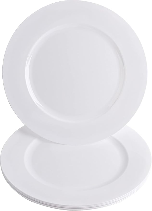 PARTY BARGAINS 13-Inch Charger Plates - 4 Pack, White, Heavy-Duty Disposable Chargers for Elegant Dining - Ideal for Weddings and Formal Events