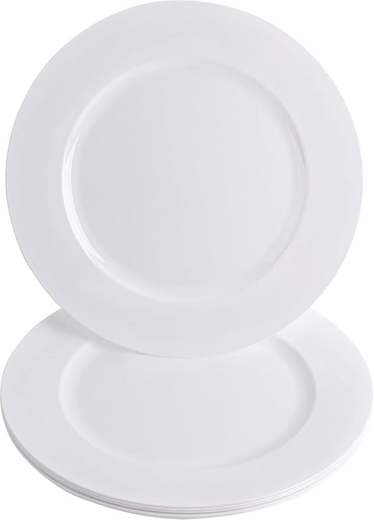 PARTY BARGAINS 13-Inch Charger Plates - 4 Pack, White, Heavy-Duty Disposable Chargers for Elegant Dining - Ideal for Weddings and Formal Events