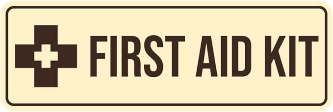 Standard First Aid Kit Sign (Ivory/Dark Brown) - Small (5 Pack)