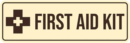 Standard First Aid Kit Sign (Ivory/Dark Brown) - Large (2 Pack)