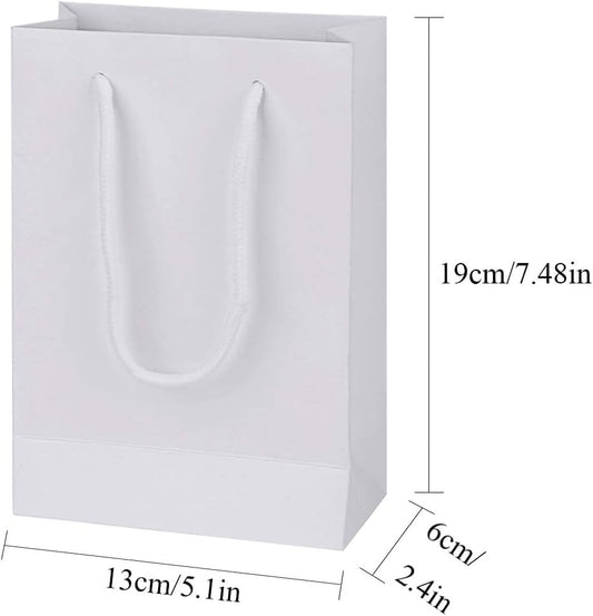 driew Kraft Paper Bags, Small White Gift Bags 5x2x7.5 inches with Cotton Handle Pack of 100 (White)