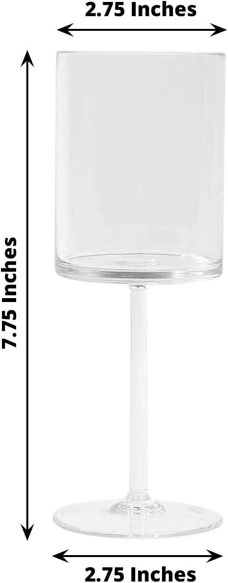 Efavormart 6 Pack Clear Plastic Square Wine Glasses With Long Stem, Shatterproof Reusable Cocktail Glasses - 10oz