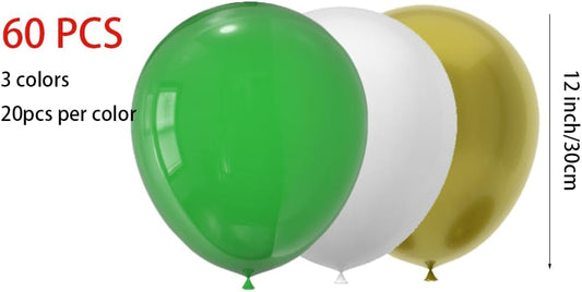 60 Pack 12 Inch Latex Balloons - Green White Gold for St. Patrick's Day, Spring Summer Decor, Birthday Graduation Wedding Baby Shower Party Supplies