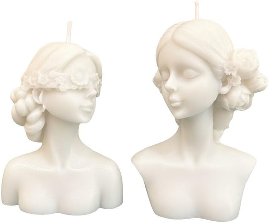 Handmade Bust Candle – Elegant Goddess Sculpture Candle – Decorative Home Décor & Unique Gift (Closed Eyes, White)