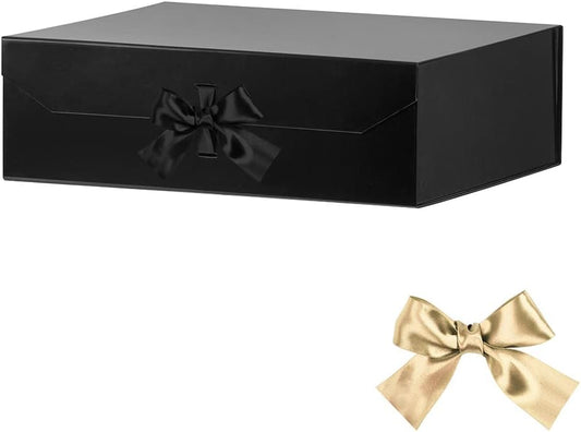 Extra Large Black Gift Box 19x16x6 Inches, Huge Gift Box with Ribbon Lid Magnetic Closure, Groomsman Proposal Box, Gift Boxes for Wedding Dress (Glossy Black)