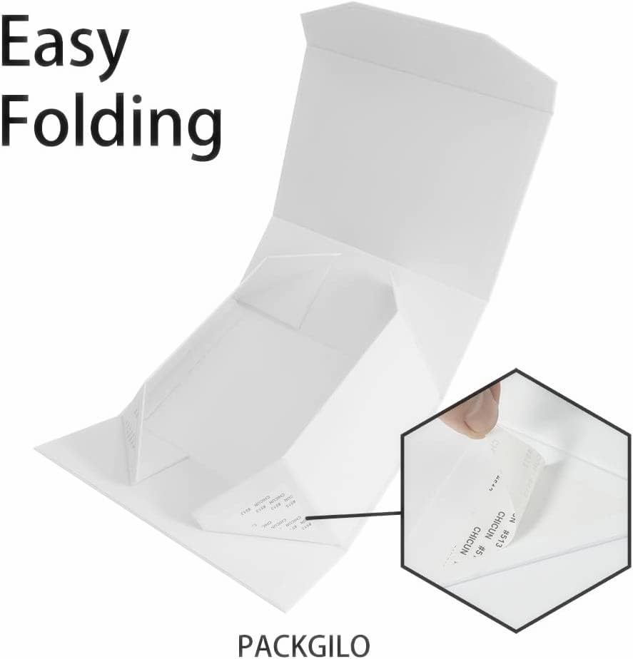 1PCS White Gift Box with Ribbon 9.5x7x4 Inches，Sturdy Gift Box with Lid for Gift Packaging, Foldable Magnetic Closure Storage Boxes, Bridesmaid proposal box, Rectangle Collapsible Box
