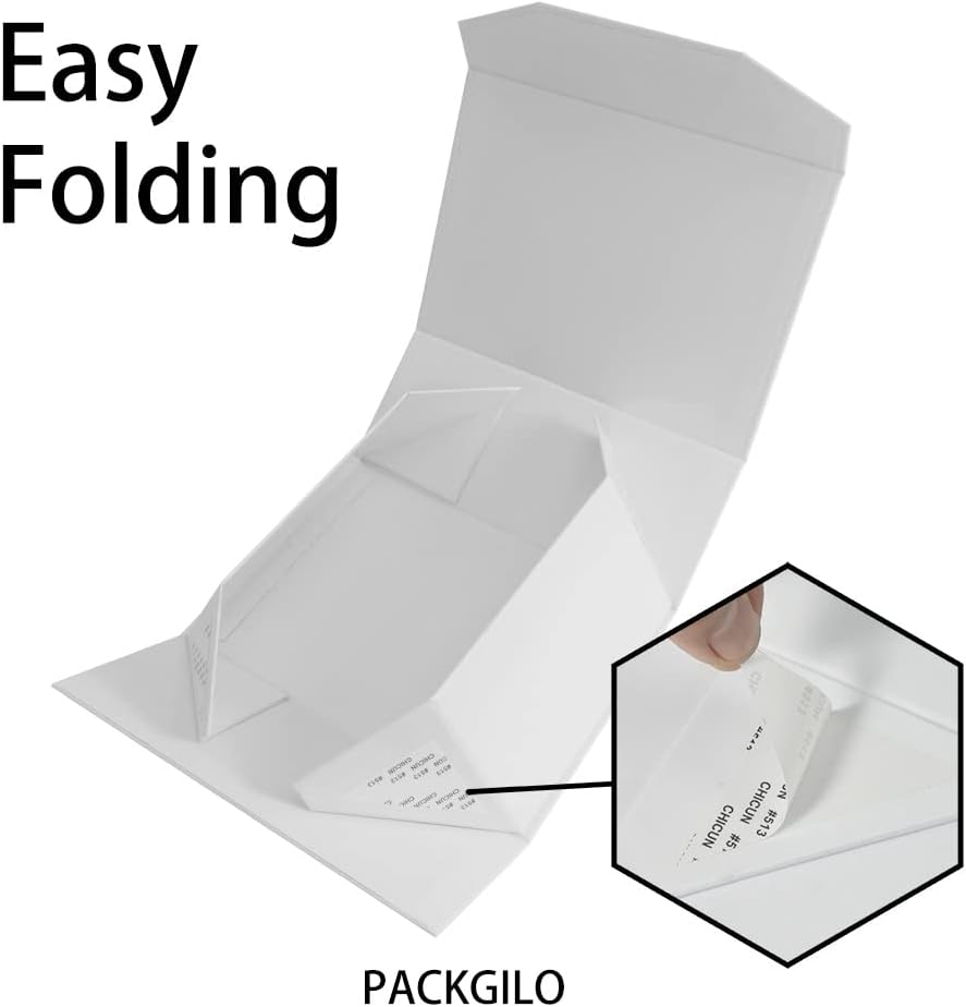 5PCS White Gift Box 9.5x7x4 Inches, Sturdy Gift Box with Lid for Gift Packaging, Foldable Magnetic Closure Storage Boxes, Bridesmaid proposal box, Rectangle Collapsible Box