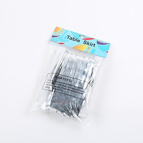 Set of 2 Metallic Foil Fringe Table Skirt 29x108 Inch Tinsel Disposable Skirting for Parade Floats Trailer, Mardi Gras Party, Birthday, Baby Shower, Wedding (Silver)