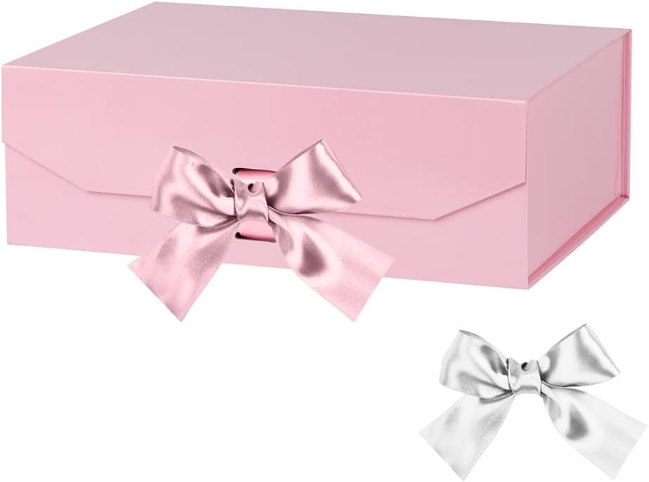 Pink Decorative Groomsman Box - Rectangle Collapsible Gift Box with Lid and Magnetic Closure, 10x7.3x3.5 Inches