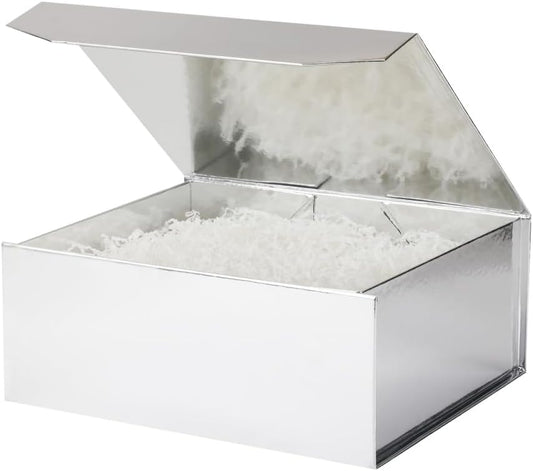 6 Pcs Silver Gift Boxes - Large 13x11x5.3 Inch - Modern Style - Magnetic Lids - Crinkle Paper - Luxury Gift Boxes for Presents
