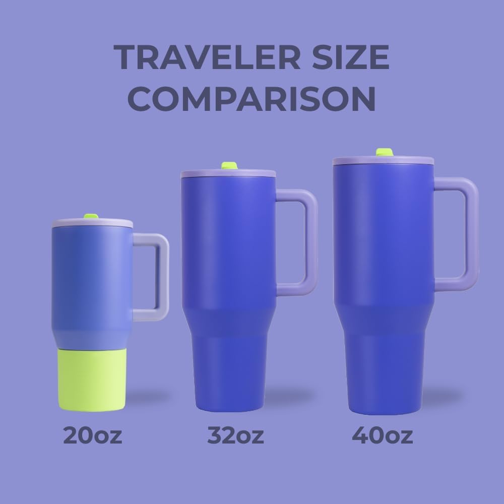 HydroJug Traveler - 40 oz Water Bottle with Handle & Flip Straw - Fits in Cup Holder, Leak Resistant Tumbler-Reusable Insulated Stainless Steel & Rubber Base - Gifts for Women & Men, Lime Rickey