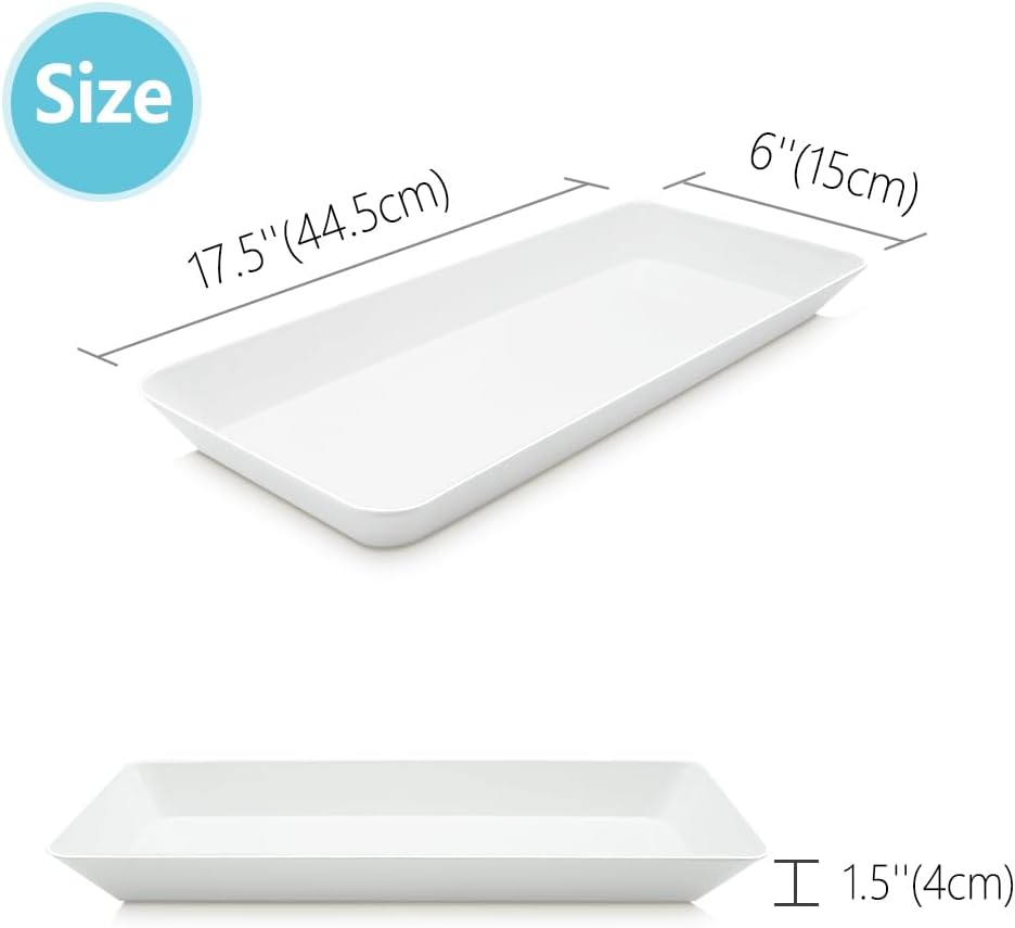 Serving Tray Platter Rectangle, 6 Pcs Long Narrow Food Tray for Veggie Fruit Snack Dessert, Plastic White Food Trays for Party Supplies Display, Rectangular Platters for Serving Food, BPA Free