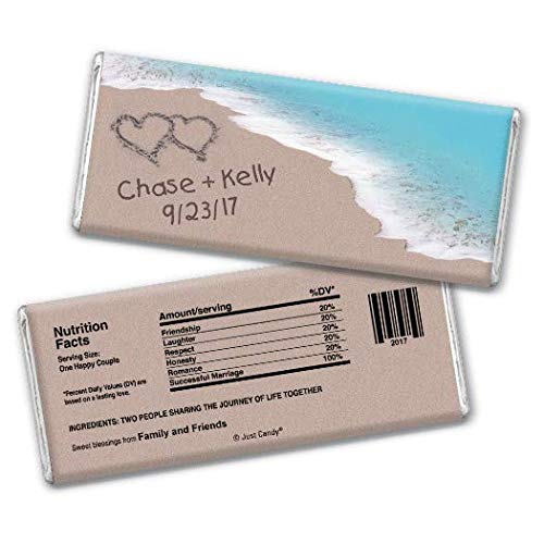 Beach Themed Wedding Candy Favors Personalized Milk Chocolate Bars (12 Bars) - Silver Foil