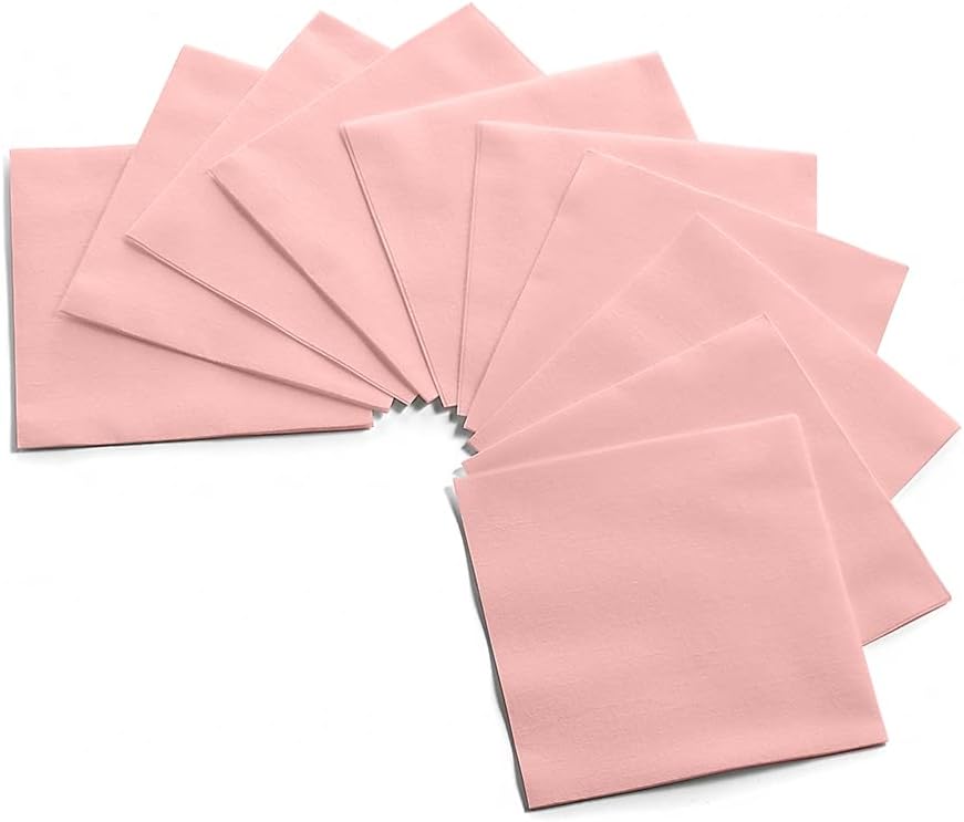 Disposable Pink Cocktail Napkins Paper - 4" x 4" High-End Linen-Like Beverage Party Square Paper Napkin Pack for Bar, Cafe, Restaurant, Christmas, Birthday, Wedding, Baby Shower - 100 Count