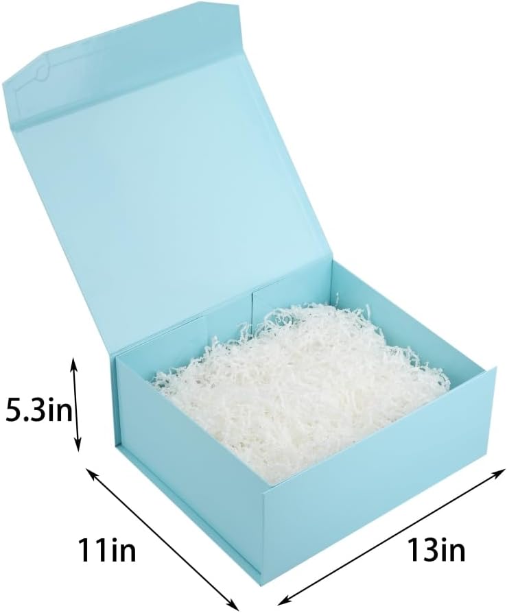 1 Pcs Blue Gift Box Large 13x11x5.3 Inch Large Black Gift Box Large Magnetic Gift Box with Crinkle Paper Blue Large Gift Box with Shredded Paper Luxury Gift Boxes with Lids for Presents