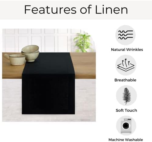 D'Moksha Homes Linen Black Table Runner 108 Inches Long - 100% Pure Linen Dining Table Runner 14 x 108 Inch for Fall, Autumn and Halloween - Machine Washable