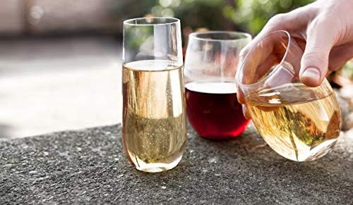 True Flexi Shatterproof Stemless Wine Glasses, Reusable and Flexible Plastic Drinking Glasses for Red and White Wines, Picnic, Camping, BBQ, Beach, Outdoor Party, Housewarming Gift, 15 oz, Set of 2