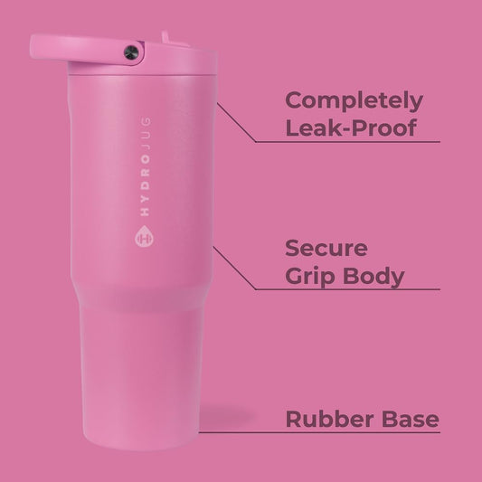HydroJug Sport - Stainless Steel Tumbler with Straw, Vacuum Insulated, 40oz Leakproof Water Bottle, Ergonomic Design, Reusable, Dishwasher Safe, Rubber Base, Durable for Gym or Outdoors, Taffy