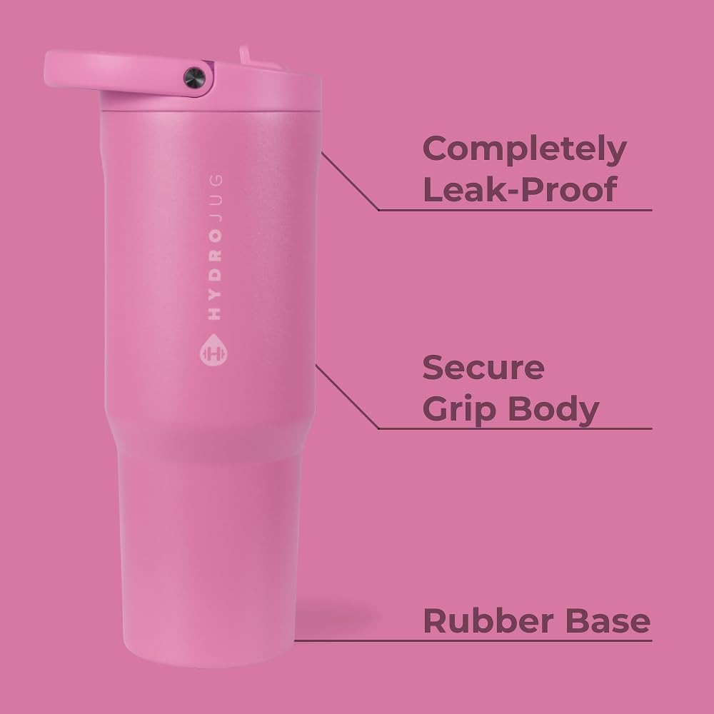 HydroJug Sport - Stainless Steel Tumbler with Straw, Vacuum Insulated, 32oz Leakproof Water Bottle, Ergonomic Design, Reusable, Dishwasher Safe, Rubber Base, Durable for Gym or Outdoors, Taffy