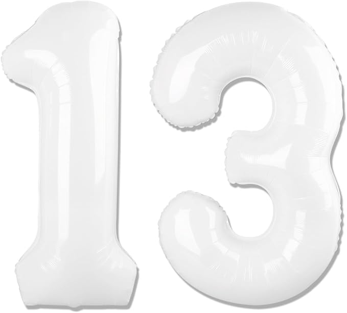 White Number 13 Balloon 40 inch, 13 Number Balloons, 13th White Birthday Decorations for Girls Boys 13 Year Old Party Supplies