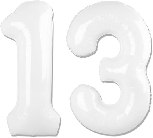 White Number 13 Balloon 40 inch, 13 Number Balloons, 13th White Birthday Decorations for Girls Boys 13 Year Old Party Supplies