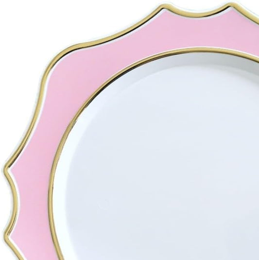 " OCCASIONS " 40 Pieces 13.25'' Scalloped Disposable/Reusable Plastic Charger Plates for Wedding, (Scalloped Imperial Light Pink & Gold)
