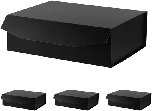 Black Extra Large Gift Box with Lid 4 Pcs 16.5 x 13 x 5.3 Inches, Gift Box large Black Gift Boxes for Presents Clothes Robe Wedding Dress Sweater,Reusable Foldable Bridesmaid Proposal Box（Matte）