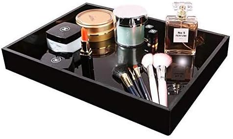 Waterproof Acrylic Vanity Tray, Sturdy Valet Tray Organizer, 10.2 x 8.5 x 1.8 Inch Jewelry Tray, Black