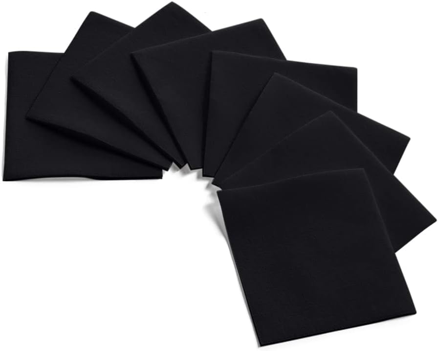 Disposable Black Cocktail Napkins Paper - 4" x 4" High-End Linen-Like Beverage Party Square Paper Napkin Pack for Bar, Cafe, Restaurant, Christmas, Birthday, Wedding, Baby Shower - 100 Count