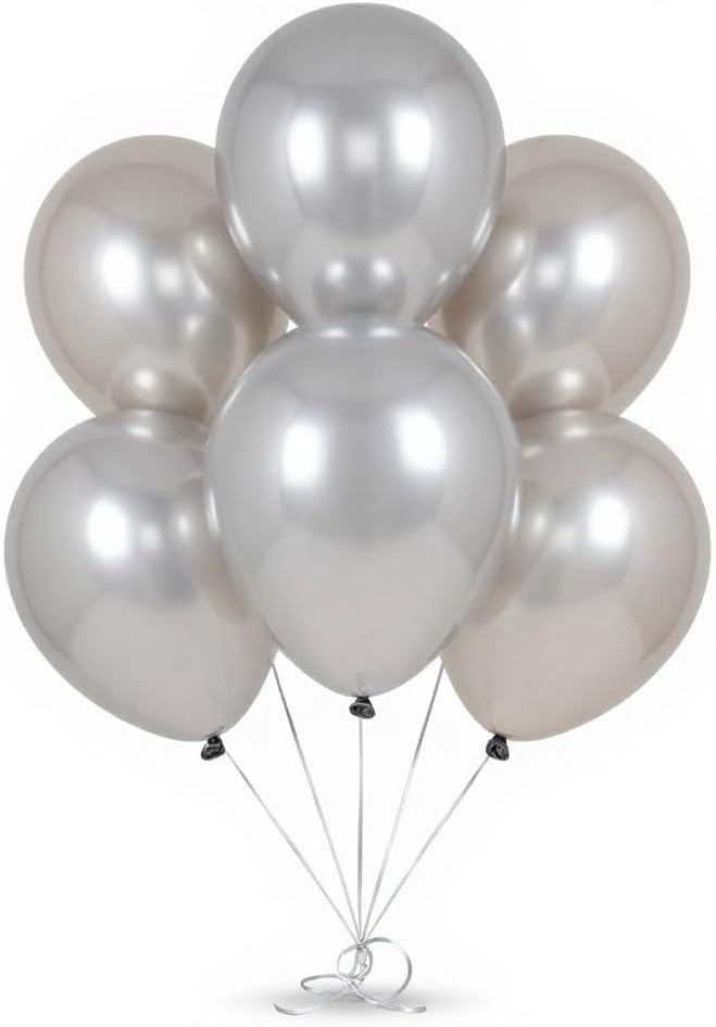 50 Pack 12 Inch Silver Latex Balloons for Party Decorations, Thick Premium Balloons for New Year’s, Corporate Events, Graduation, Wedding, Photo Backdrop, Arch & Garland, Air or Helium