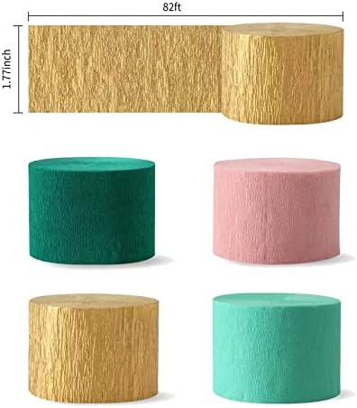Sage-Green Pink-Gold Crepe Paper Streamers - 8 Rolls Green Party Decorations Streamer Birthday Rustic Wedding Bridal-Shower Bachelorette Engagement Paper Flowers Valentines Mothers Day Decor Panduola