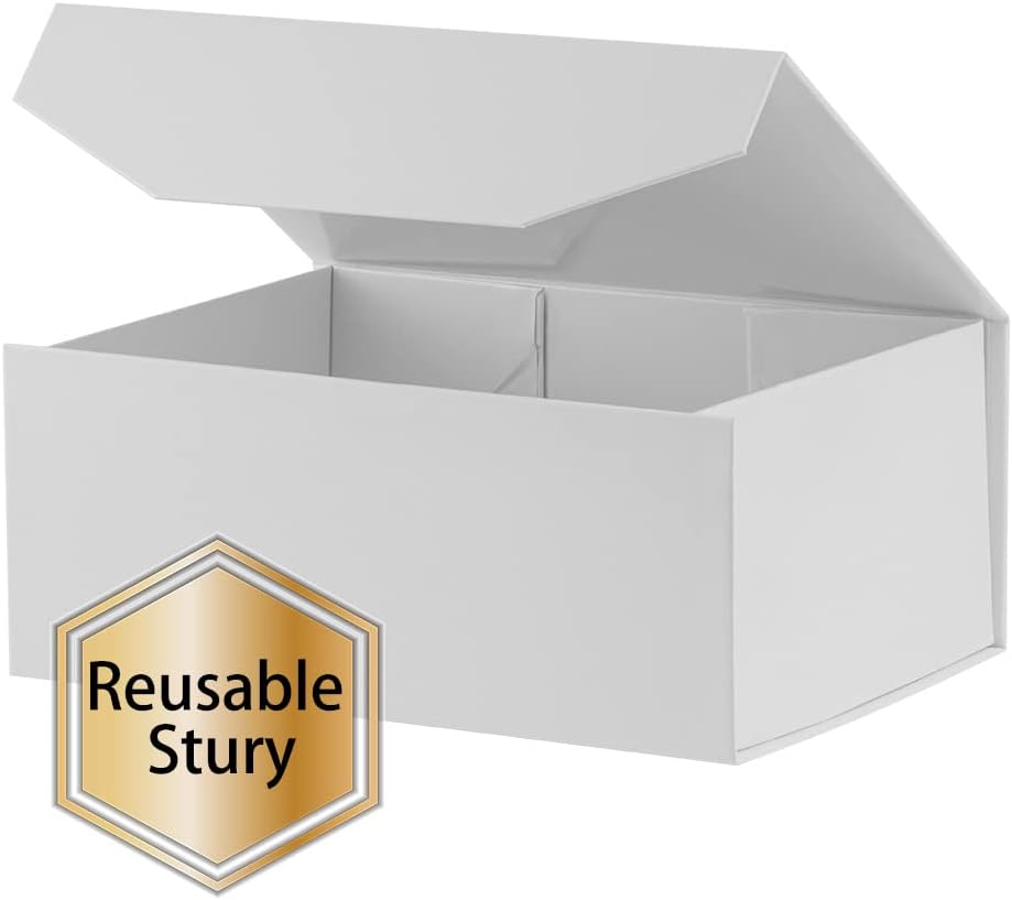 1PCS White Gift Box 9.5x7x4 Inches, Sturdy Gift Box with Lid for Gift Packaging, Foldable Magnetic Closure Storage Boxes, Bridesmaid proposal box, Rectangle Collapsible Box
