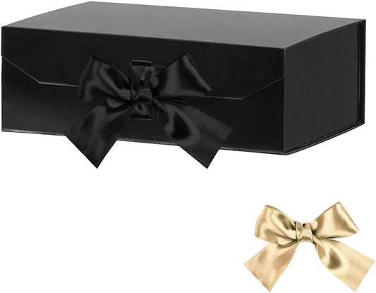 Glossy Black Groomsman Gift Box - 10x7.3x3.5 Inches, Decorative Box with Ribbon and Magnetic Lid Closure