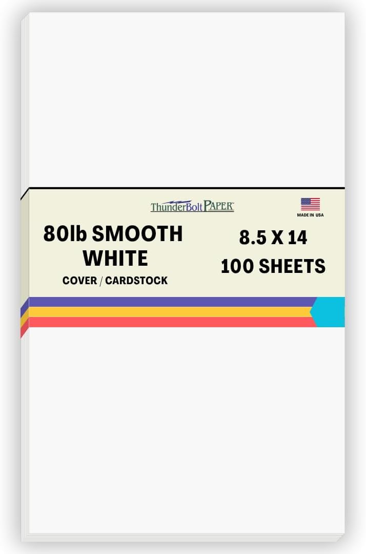 100 Bright White Smooth Card Paper Sheets - 8.5" X 14" (8.5X14 Inches) Legal|Menu Size - 80# (80 lb/pound) Cover Weight - Quality Paper for Consistency in Print as a Result of the Smooth Finish