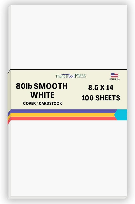 100 Bright White Smooth Card Paper Sheets - 8.5" X 14" (8.5X14 Inches) Legal|Menu Size - 80# (80 lb/pound) Cover Weight - Quality Paper for Consistency in Print as a Result of the Smooth Finish
