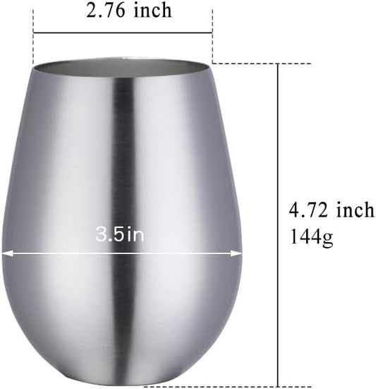 Buyer Star 304 Stainless Steel Wine Glasses Set of 2 - Large 17 oz Outdoor Stemless Wine Tumblers - 100% Unbreakable & Stemless Metal Drinking Cups for Home and Outdoors (Silver)