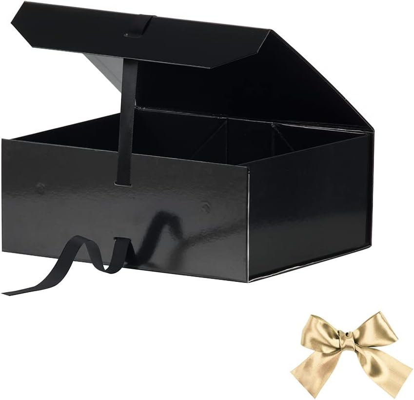 Glossy Black Collapsible Rectangle Gift Box - 13x11x5.3 Inches, Magnetic Lid Closure, Perfect for Men's Shoes or Christmas Gifts