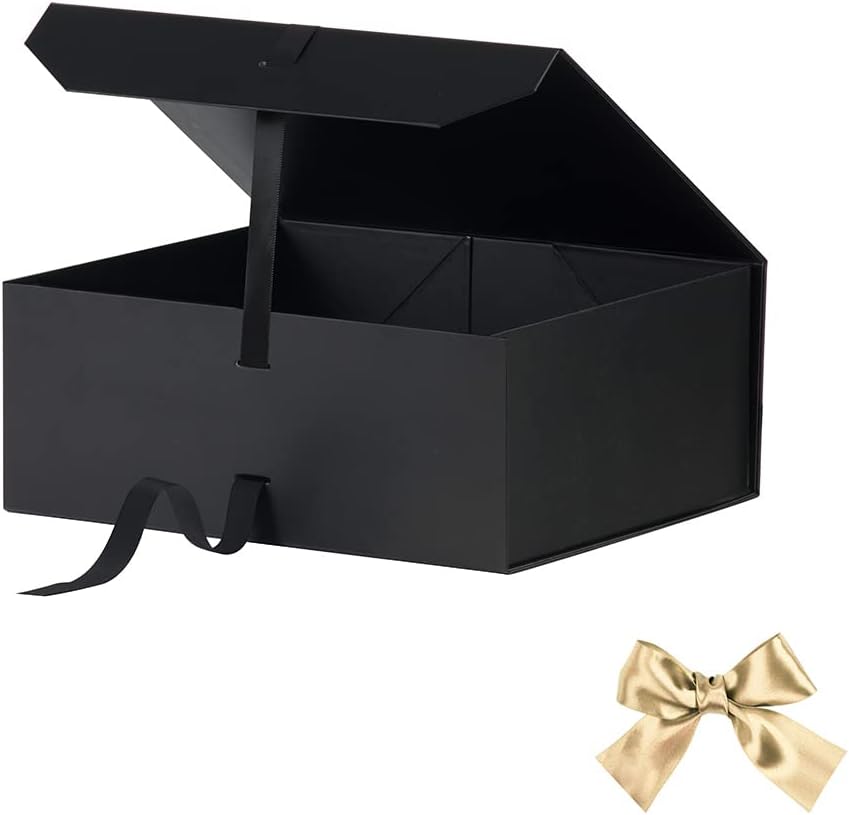 Black Gift Box Large 13x11x5.3 Inches, Black Box with Ribbon with Lid Magnetic Closure, Christmas Gift Box, Gift Boxes for Present Graduation Storage (Matte Black)