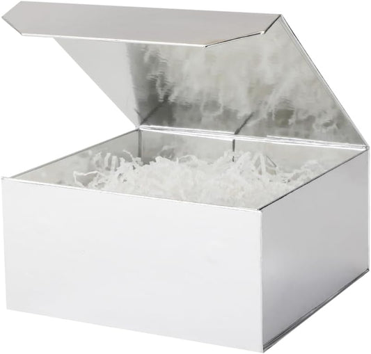 6 Pcs Silver Gift Box 8x8x4 Inch Small Magnetic Gift Boxes with Crinkle Paper Silver Small Gift Box with Lids for Presents