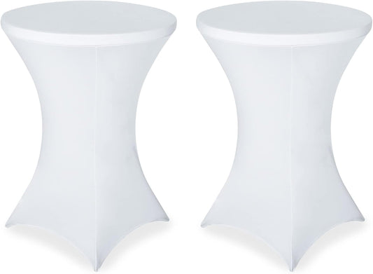 FestiCorp 2 Pack Spandex Table Cover, Cocktail Fitted Tablecloth, Round Highboy Stretch Table Covers Cloths for Party, DJ, Bar, Wedding, Birthday, Banquet, White, 30"-32" Diameter x 40"-43" Height