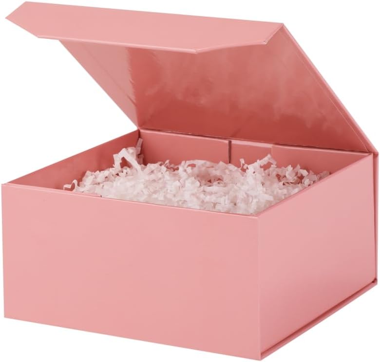 1 Pcs 6x6x3 Inch Pink Magnetic Gift Box Small Magnetic Box with Crinkle Paper Pink Small Gift Box with Shredded Paper Luxury Gift Boxes with Lids for Presents