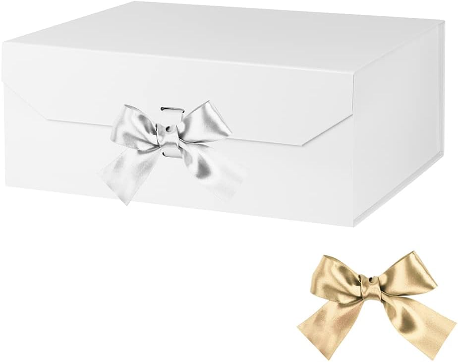 White Large Collapsible Gift Box 13x11x5.3 Inches, Rectangle with Lid Magnetic Closure, Christmas Box for Men's Shoes (Matte White)