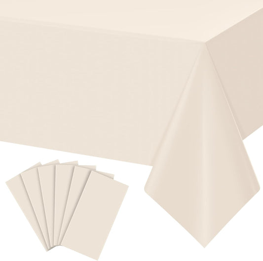 6Pcs Beige Tablecloths for Rectangle Tables,Disposable Plastic Ivory Table Cloth,Waterproof Cream Table Cover for Birthdays Weddings Anniversary Party Decorations,54 x 108 Inch