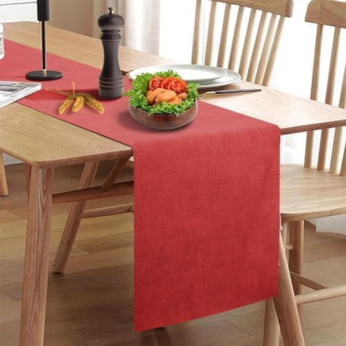 Wipeable Table Runner, Farmhouse Dresser Runner, Rustic Indoor/Outdoor (90'', Red)
