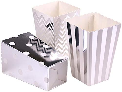 Tvoip 36Pcs Gold/Silver/Rose Gold Foil Popcorn Treat Box Christmas Wedding Decoration Party Favor Supply Candy Gift Popcorn Bags (Silver)