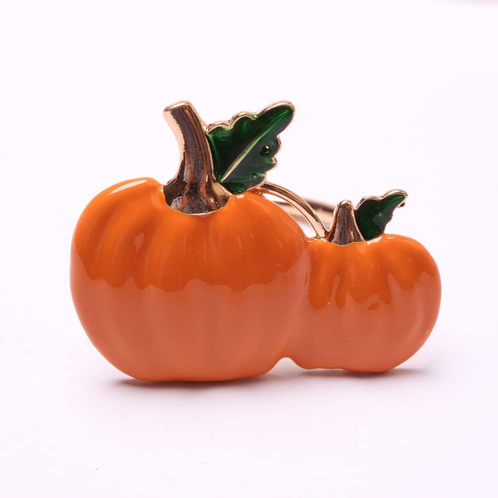 XIYAO Pumpkin Napkin Rings Set of 6 Metal Napkin Rings Holder,6 Pcs Fall Cloth Napkin Rings for Table Dinner Wedding Holiday, Orange Pumpkin Table Napkin Holders for Halloween Thanksgiving